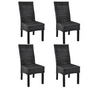 vidaXL Chaises à dîner 4 pcs Noir Rotin Kubu et bois de manguier