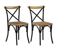 vidaXL Chaises à dossier croisé Bois de manguier solide Noir – Lot de 2