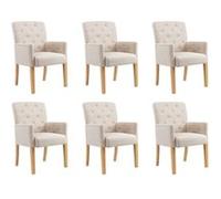 Chaises de salle à manger avec accoudoirs - vidaXL - Lot de 6 - Beige - Tissu