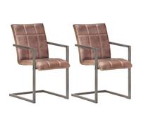 vidaXL Chaises à manger cantilever lot de 2 marron cuir véritable
