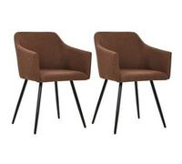 vidaXL 2X Chaises de Salle à Manger Chaises à Dîner Chaises de Repas Fauteuils de Salle à Manger Cuisine Maison Intérieur Marron Tissu
