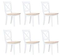 Vidaxl Chaises À Manger Lot De 6 Blanc Et Bois Clair Bois Hévéa Massif Multicolore