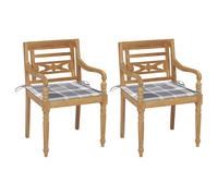 vidaXL Chaises Batavia 2 pcs avec coussins à carreaux gris Teck massif Gris