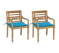 vidaXL Chaises Batavia 2 pcs avec coussins bleus Bois de teck massif Bleu