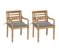 vidaXL Chaises Batavia 2 pcs avec coussins gris Bois de teck massif Gris