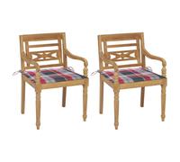 vidaXL Chaises Batavia 2pcs avec coussins à carreaux rouge Teck massif Rouge
