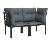 Chaises d'angle de jardin avec coussins 2 pcs noir/gris