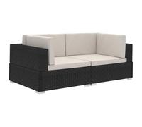 vidaXL Chaises d'Angles 2 pcs avec Coussins Siège d'Angles Canapé à 2 Places Sofa à 2 Places Salon Maison Intérieur Résine Tressée Noir