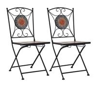 vidaXL 2X Chaises de Bistrot Mosaïque Chaises Pliantes Chaises de Jardin Chaises de Balcon Chaises de Terrasse Chaises d'Extérieur Orange et Gris