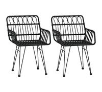 vidaXL Chaises de Jardin 2 pcs avec accoudoir Noir 56x64x80 cm, Chaise à dîner, siège de Salle à Manger, Chaise de Patio, Chaise, Chaise d'extérieur