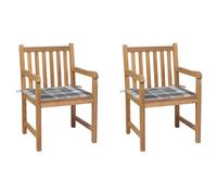Vidaxl Chaises De Jardin 2 Pcs Avec Coussins À Carreaux Gris Teck Gris