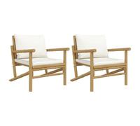vidaXL Chaises de Jardin 2 pcs avec Coussins Blanc crème Bambou, Chaise Longue, Chaise d'extérieur, siège d'extérieur, siège de Jardin