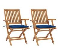 vidaXL Chaises de jardin 2 pcs avec coussins bleu royal Bois de teck Bleu G