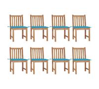 8 Chaises de jardin avec coussins Bois de teck massif