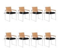 Vidaxl Chaises De Jardin 8 Pcs Avec Coussins Bois De Teck Massif - Noir