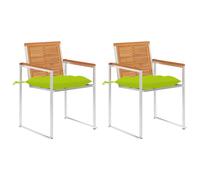 Chaises de jardin avec coussins 2 pcs Acacia solide et acier, 18kg, Tissu (100 % polyester), Vert