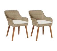 vidaXL Chaises de Jardin avec Coussins 2 pcs Beige Poly Rattan
