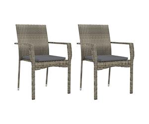 vidaXL Chaises de Jardin avec Coussins 2 pcs Résine tressée Gris, Meuble de Jardin, Meuble de Patio, Chaise de Balcon, Meuble d'extérieur