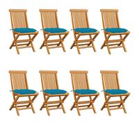 Lot de 8 Chaises de Jardin avec Coussins Sièges Vert Bois de Teck Massif vidaXL