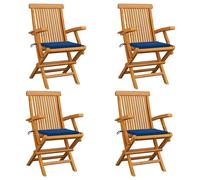 Vidaxl Chaises De Jardin Avec Coussins Bleu Royal 4 Pcs Bois De Teck Bleu