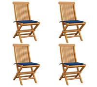 Vidaxl Chaises De Jardin Et Coussins Bleu Royal Lot De 4 Bois De Teck Bleu