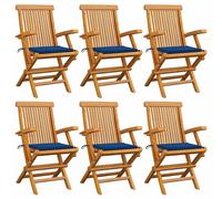 Vidaxl Chaises De Jardin Avec Coussins Bleu Royal Lot De 6 Bois Teck
