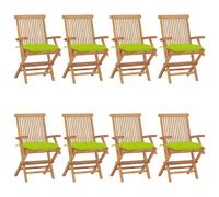 Lot de 8 Chaises de Jardin avec Coussins, Sièges de Terrasse, Chaises de Balcon, Meubles de Patio Extérieur, Vert Vif Teck Massif 3072915