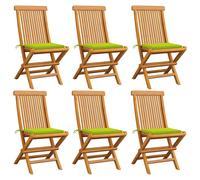 Vidaxl Chaises De Jardin Avec Coussins Vert Vif Lot De 6 Bois De Teck Vert