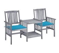 Chaises de jardin avec table à thé et coussins Acacia solide, Gris, Bleu