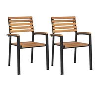 vidaXL Chaises de Jardin empilables 2pcs Bois Massif d'acacia et métal, Chaise empilable, Chaise à Manger empilable, Chaise d'extérieur empilable