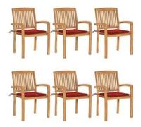 vidaXL Chaises de jardin empilables avec coussins 6 pcs Teck solide