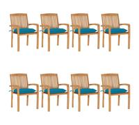 vidaXL Lot de 8 Chaises de Jardin Empilables avec Coussins, Sièges de Terrasse, Chaises de Salle à Manger, Meubles de Patio Extérieur, Teck Solide