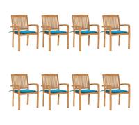 Lot de 8 Chaises de Jardin Empilables avec Coussins, Sièges de Terrasse, Chaises de Salle à Manger, Meubles de Patio Extérieur, Teck Solide
