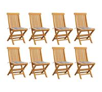 Vidaxl Chaises De Jardin Et Coussins À Carreaux Gris 8 Pcs Teck Massif Gris