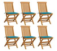 Vidaxl Chaises De Jardin Et Coussins Bleu Lot De 6 Bois De Teck Massif