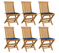Vidaxl Chaises De Jardin Et Coussins Bleu Royal Lot De 6 Bois De Teck