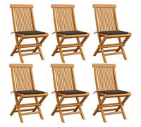 vidaXL Lot de 6 Chaises de Jardin avec Coussins, Sièges de Terrasse, Chaises de Balcon, Meubles de Patio Extérieur, Taupe Bois Teck Massif