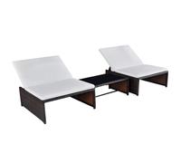 vidaXL Lot de 2 Chaises Longues avec Table, Bain de Soleil, Transat de Terrasse, Siège de Jardin Patio Extérieur, Résine Tressée Marron