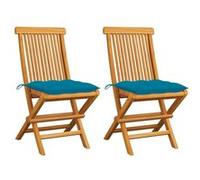 Lot de 2 Chaises de Jardin avec Coussins, Sièges de Terrasse, Chaises de Salle à Manger, Meubles de Patio Extérieur, Bleu Clair Teck Massif