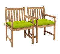vidaXL Chaises de Jardin Lot de 2 avec Coussins Vert Vif Teck Massif