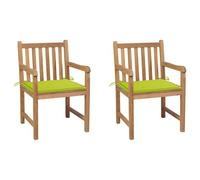 Vidaxl Chaises De Jardin Lot De 2 Avec Coussins Vert Vif Teck Massif Vert