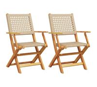 vidaXL Chaises de Jardin Lot de 2 Beige Bois Massif d'acacia et rotin, siège de Jardin, siège d'extérieur, Chaise Pliable, siège de Jardin