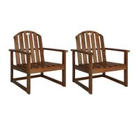 2x Chaise de Jardin Accoudoirs Bois d'Acacia Massif Fauteuil de Balcon