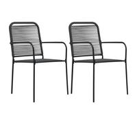 vidaXL 2x Chaises de Jardin Siège de Terrasse Chaise de Patio Meuble d'Extérieur Salle à Manger Arrière-cour Corde en Coton et Acier Noir Noir