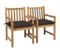 vidaXL Chaises de Jardin Lot de 2 et Coussins Taupe Bois Teck Massif