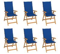 Vidaxl Chaises De Jardin Lot De 6 Avec Coussins Bleu Royal Bois Teck