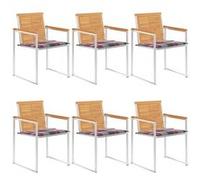vidaXL Chaises de jardin lot de 6 avec coussins Bois de teck massif3078594 Bois G