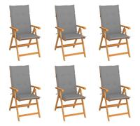 Vidaxl Chaises De Jardin Lot De 6 Avec Coussins Gris Bois Teck Massif