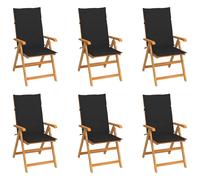 Vidaxl Chaises De Jardin Lot De 6 Avec Coussins Noir Bois Teck Massif