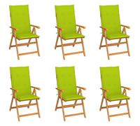 Vidaxl Chaises De Jardin Lot De 6 Avec Coussins Vert Vif Bois De Teck